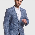 ColorPlus Men Blue Checked Single-Breasted Formal Linen Blazer