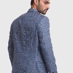 ColorPlus Men Blue Checked Single-Breasted Formal Linen Blazer