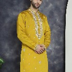 Jompers Geometric Embroidered Mandarin Collar Mirror Work Cotton Silk Straight Kurta