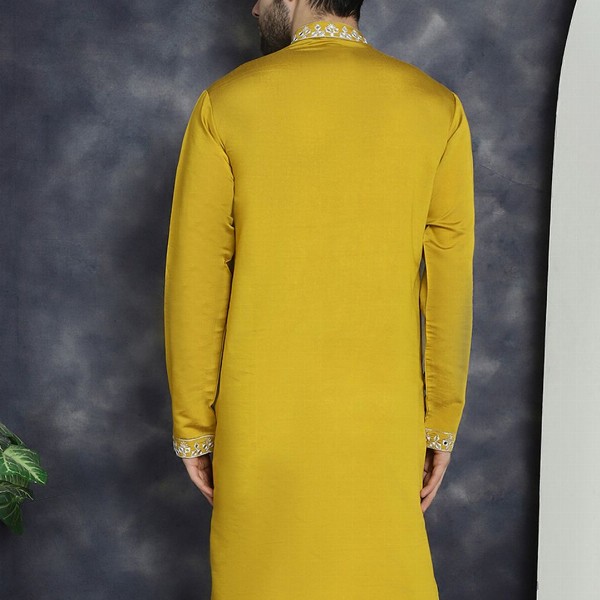 Jompers Geometric Embroidered Mandarin Collar Mirror Work Cotton Silk Straight Kurta