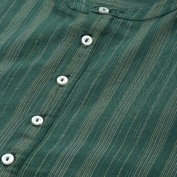 Anouk Men Green & Gold-Toned Striped Mandarin-Collar Kurta