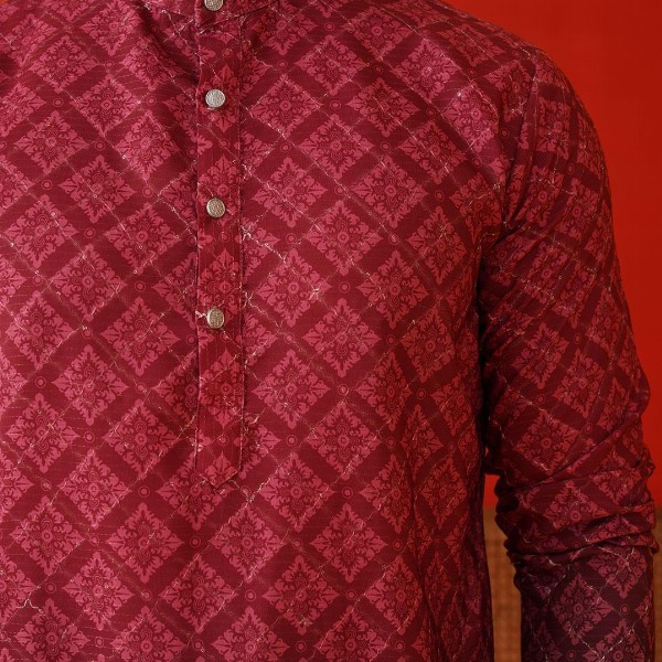 Jompers Men Floral Printed Sequinned Floral Kurta