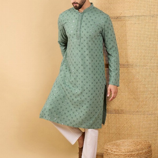 House of Pataudi Men Embellished Straight Kurta