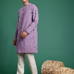 Sangria Men Woven Design Mandarin Collar Pure Cotton Kurta