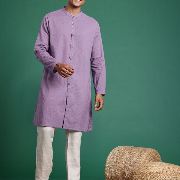 Sangria Men Woven Design Mandarin Collar Pure Cotton Kurta