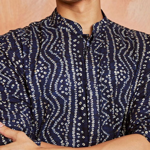 VASTRAMAY Bandhani Printed Mandarin Collar Straight Kurta