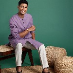 Sangria Men Woven Design Mandarin Collar Pure Cotton Kurta