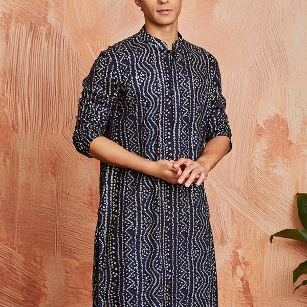 VASTRAMAY Bandhani Printed Mandarin Collar Straight Kurta