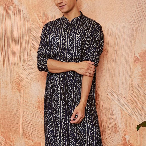 VASTRAMAY Bandhani Printed Mandarin Collar Straight Kurta