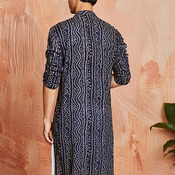 VASTRAMAY Bandhani Printed Mandarin Collar Straight Kurta