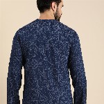 Anouk Men Geometric Printed Cotton Indigo Short Kurta