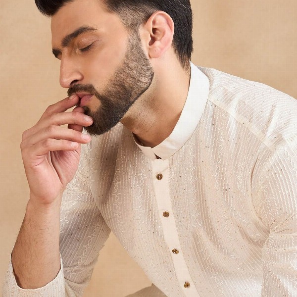 HERE&NOW Men Thread Work Liva Kurta