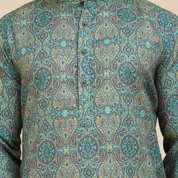 Anouk Rustic Paisley Printed Band Collar Straight Kurta