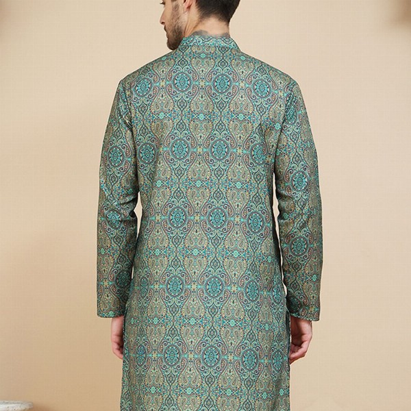 Anouk Rustic Paisley Printed Band Collar Straight Kurta