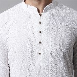 Jompers Men White Cotton Embroidered Chikankari Kurta