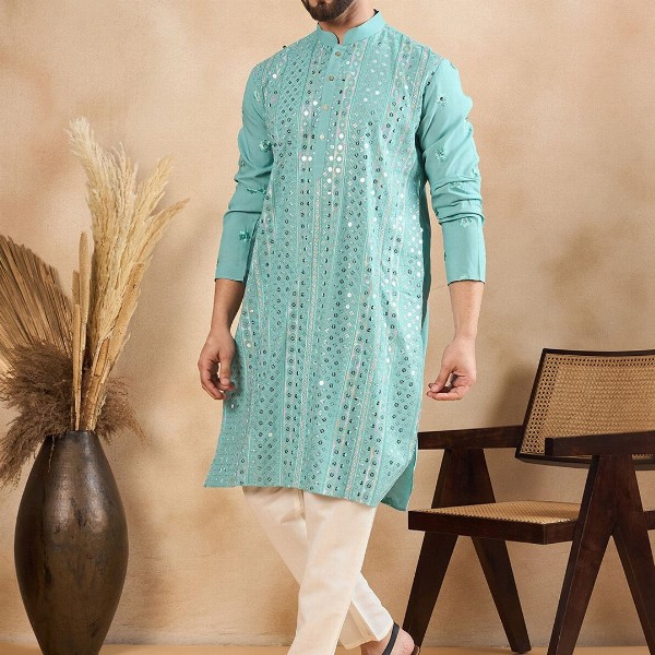 House of Pataudi Embellished Mandarin Collar Straight Kurta