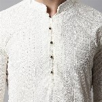 Jompers Men Cream-Coloured Ethnic Motifs Embroidered Cotton Kurta