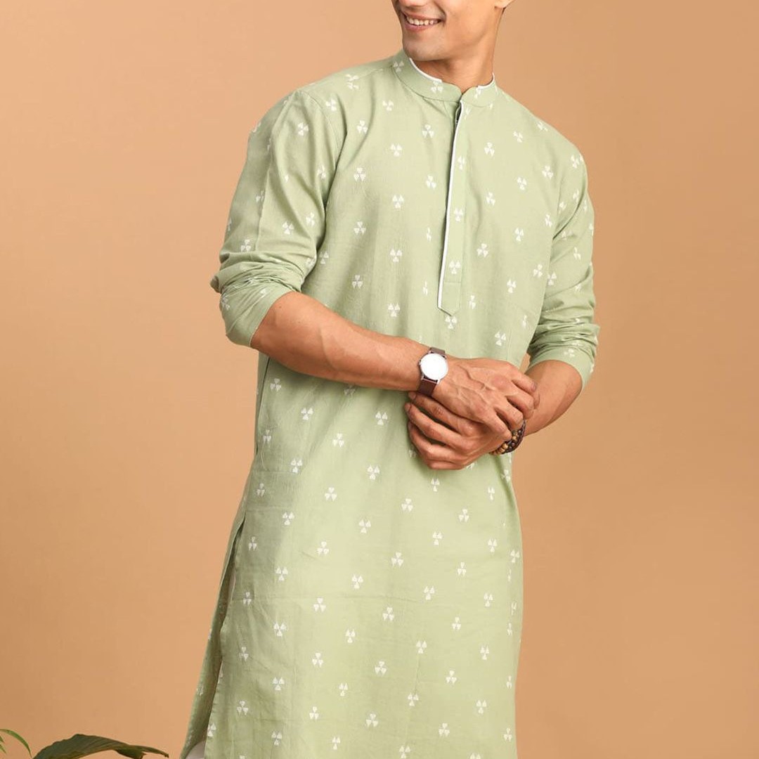 VASTRAMAY Geometric Woven Design Jacquard Cotton Sustainable Kurta