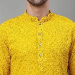 Jompers Floral Embroidered Chikankari Mandarin Collar Straight Kurta