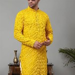 Jompers Floral Embroidered Chikankari Mandarin Collar Straight Kurta