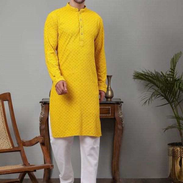 Jompers Floral Embroidered Chikankari Mandarin Collar Straight Kurta
