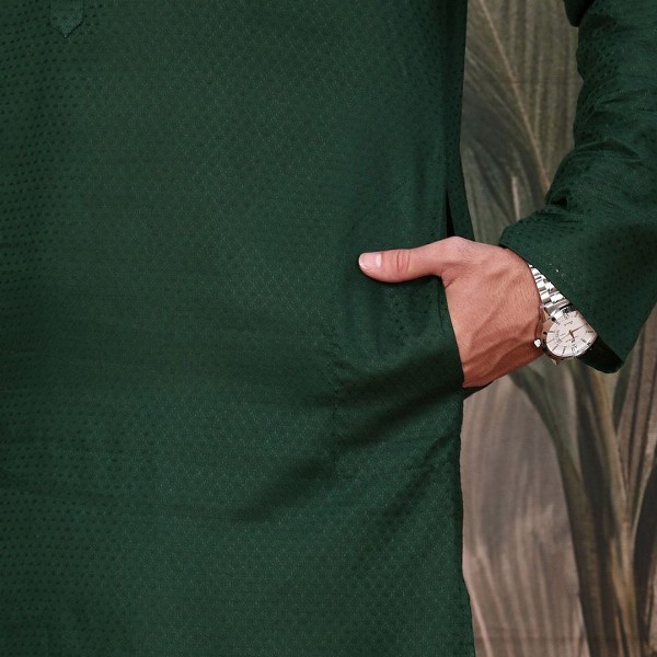 Sangria Men Textured Pattern Mandarin Collar Stylish Cotton Kurta