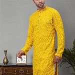 Jompers Floral Embroidered Chikankari Mandarin Collar Straight Kurta