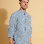 HERE&NOW Band Collar Cuffed Sleeves Straight Short Kurta