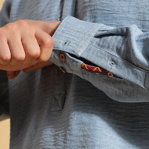 HERE&NOW Band Collar Cuffed Sleeves Straight Short Kurta