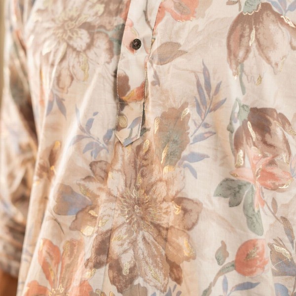 Shasak Floral Foil Printed Pastel Mandarin Collar Straight Cotton Kurta