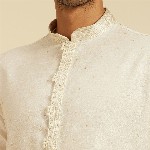 Diwas by Manyavar Thread Work Mandarin Collar Straight Kurta
