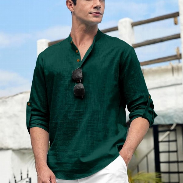 Fifth U Men Mandarin Collar Straight Short Kurta