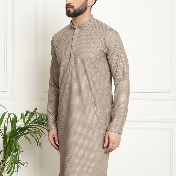 SOJANYA Ethnic Motifs Embroidered Mandarin Collar Thread Work Pure Cotton Straight Kurta