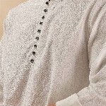 HERE&NOW Geometric Woven Design Thread Work Mandarin Collar Straight Short Kurta