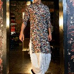 Shasak Ethnic Motifs Printed Kantha Work Mandarin Collar Straight Kurta