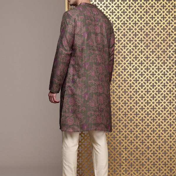 House of Pataudi Jashn Floral Printed Sequinned Indie Florals Kurta