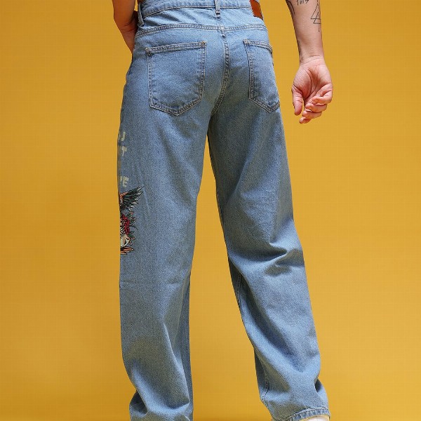 HERE&NOW Men Graphic Print Mid-Rise Pure Cotton Baggy Fit Jeans