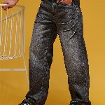 HERE&NOW Men Mid-Rise Acid Wash Crinkled Heavy Fade Pure Cotton Baggy Fit Jeans