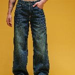 HERE&NOW Men Mid-Rise Acid Wash Crinkled Light Fade Pure Cotton Baggy Fit Jeans