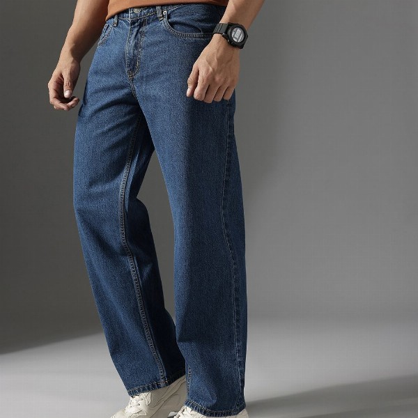 FCUK Men Smart Mid-Rise Baggy Pure Cotton Jeans