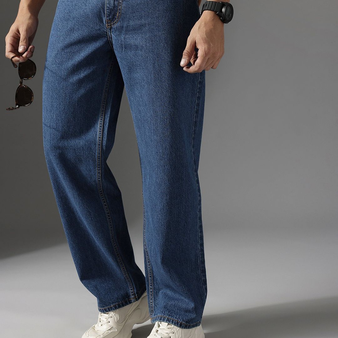 FCUK Men Smart Mid-Rise Baggy Pure Cotton Jeans