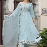 SINGNI Ethnic Motifs Printed Mirror Work Anarkali Kurta with Trousers & Dupatta