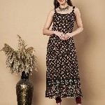 Vbuyz Floral Printed Shoulder Straps Boat Neck Cotton Straight Kurta