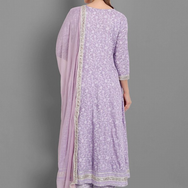 SINGNI Women Purple Ethnic Motifs Embroidered Mirror Work Kurta with Trousers & Dupatta