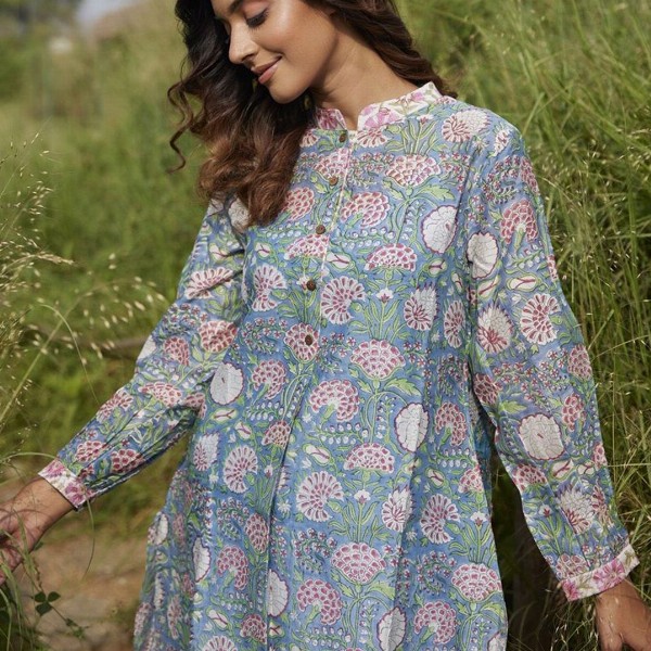 JAIPURRANG Floral Printed Chanderi Silk Kurta