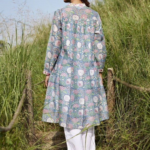 JAIPURRANG Floral Printed Chanderi Silk Kurta