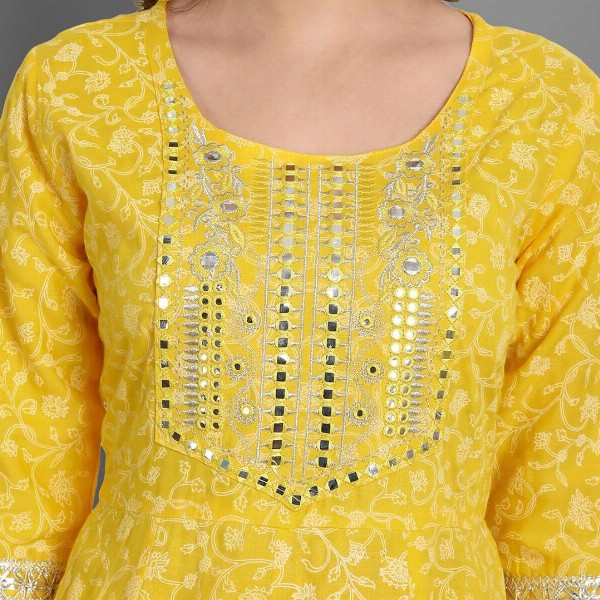 SINGNI Floral Printed Mirror Work A-Line Kurta With Trousers & Dupatta