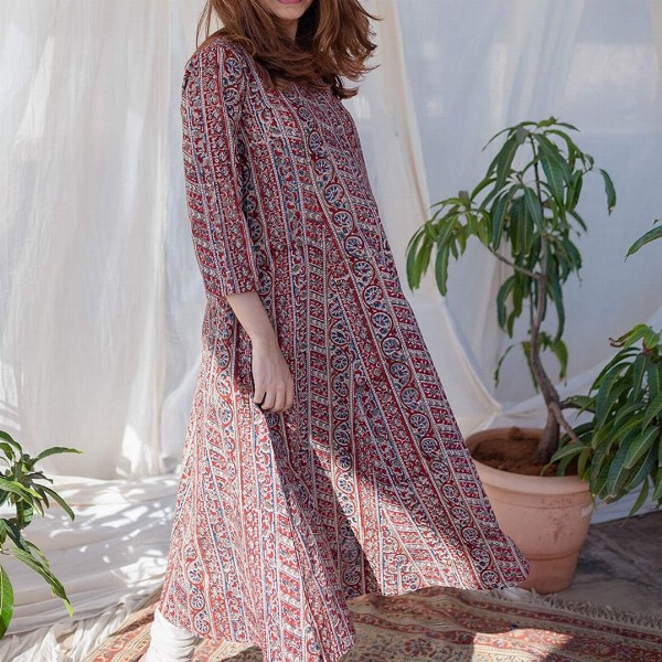 THE INDIAN ETHNIC CO Ethnic Motifs Printed A-Line Cotton Kurta