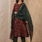 Sangria Floral Printed Pure Cotton Straight Kurta With Trouser & Dupatta