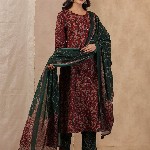 Sangria Floral Printed Pure Cotton Straight Kurta With Trouser & Dupatta